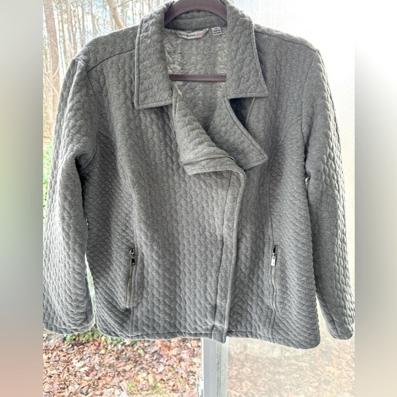 Isaac Mizrhahi Live 1X gray quilted Moto jacket with silver hardware zip & pull - Picture 1 of 10